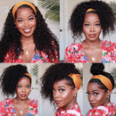 HeadBand Wig Curly Human Hair Wigs for Black Women Brazilian 10A Human Hair None Lace Front Water Wave Wigs Machine Made Wigs Natural Color 150% Density 24 Inch MISSJAY