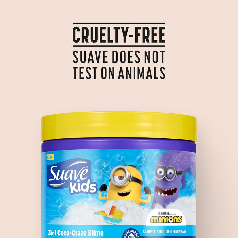 Suave Kids Minions Coco-Craze Slime 3-In-1 Shampoo, Conditioner, and Body Wash, For Tear-Free and Gentle Cleansing, 13.5 oz, 4 Pack Infinity Warehouse