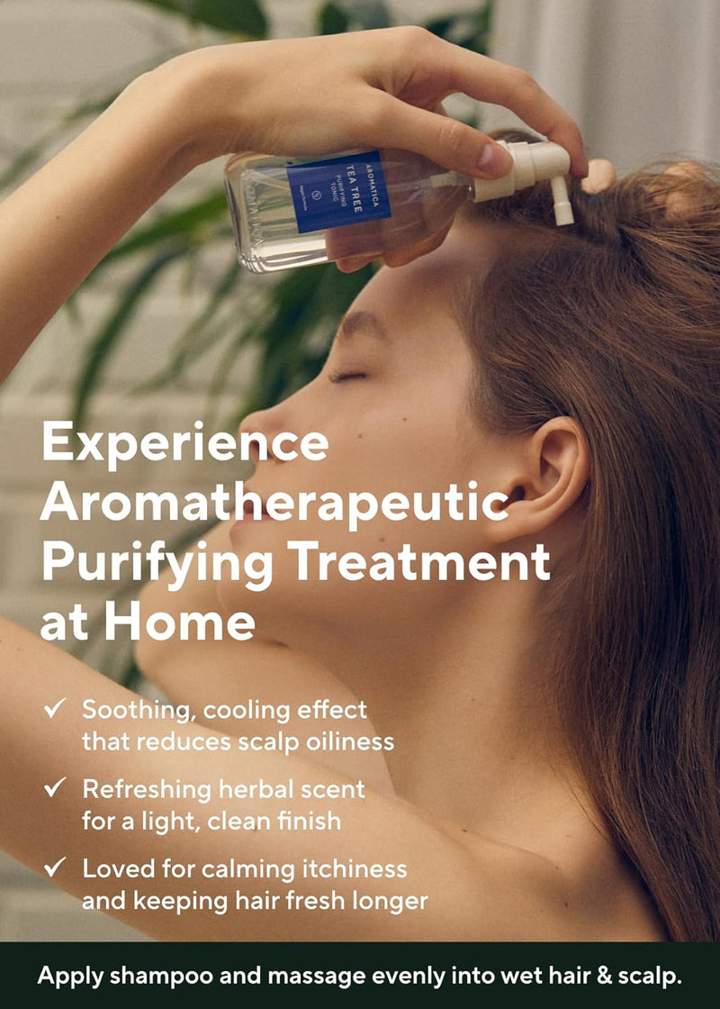 AROMATICA Tea Tree Purifying Tonic 3.38oz, Paraben, Silicone, Sulfate Free | Vegan | Soothing & Cooling Tonic for your scalp | Helps hair look healthier and nourished | Natural Ingredients Only Infinity Warehouse