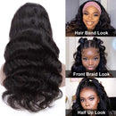Headband Wigs for Black Women Body Wave Human Hair Wigs Glueless None Lace Front Wigs Brazilian Virgin Hair Machine Made Body Wave Headband Wig 150% Density prime Hair 28 inch Beafay Hair