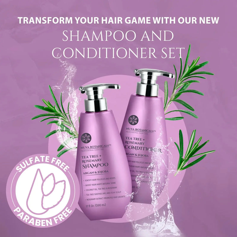 Tea Tree Oil Shampoo and Conditioner Set - Rosemary Oil Shampoo and Conditioner Hair Growth Shampoo for Women - Natural Shampoo for Thinning Hair and Hair Loss with Mint Oil and Coconut Oil (17 Fl Oz) Infinity Warehouse