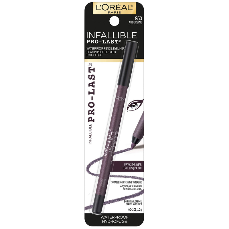 L'Oreal Paris Makeup Infallible Pro-Last Pencil Eyeliner, Waterproof and Smudge-Resistant, Glides on Easily to Create any Look, Aubergine, 0.042 Oz. L'Oreal Paris