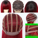Maycaur Red Color Synthetic Hair Wigs with Full Bangs Black Red Ombre Color Long Straight Women's Wig Heat Resistant Synthetic No Lace Wigs for Fashion Women Maycaur Store