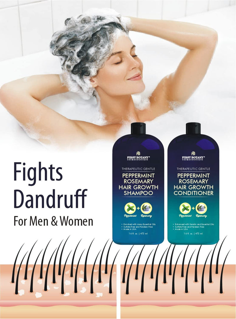 First Botany, Peppermint Rosemary Hair Regrowth and Anti Hair Loss Shampoo and Conditioner Set - Daily Hydrating, Detoxifying, Volumizing Shampoo and Fights Dandruff For Men and Women 16 fl oz x 2 Infinity Warehouse