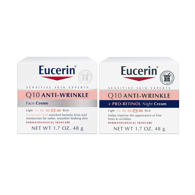 Eucerin Q10 Anti Wrinkle Day Face Cream + Night Cream | 1.7 Oz (2 Pack) Eucerin