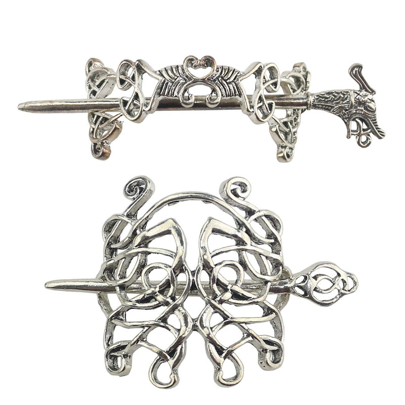 Tinsow 2 Pcs Silver Celtic Dragon Hair Slide Hairpins Hair Accessories Hair Clips, Creative Hair Barrette Minimalist Hair Claw Hair Pin Hair Accessories for Women (Style T R) Tinsow