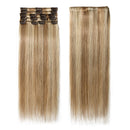 Clip in Remy Hair Extensions Human Hair Highlighted Brown Blonde for Women 10 inch 50g Light Short Seamless Clip on Real Hair Skin Weft Rooted Hairpiece 8pcs Weft Long Straight Full Head