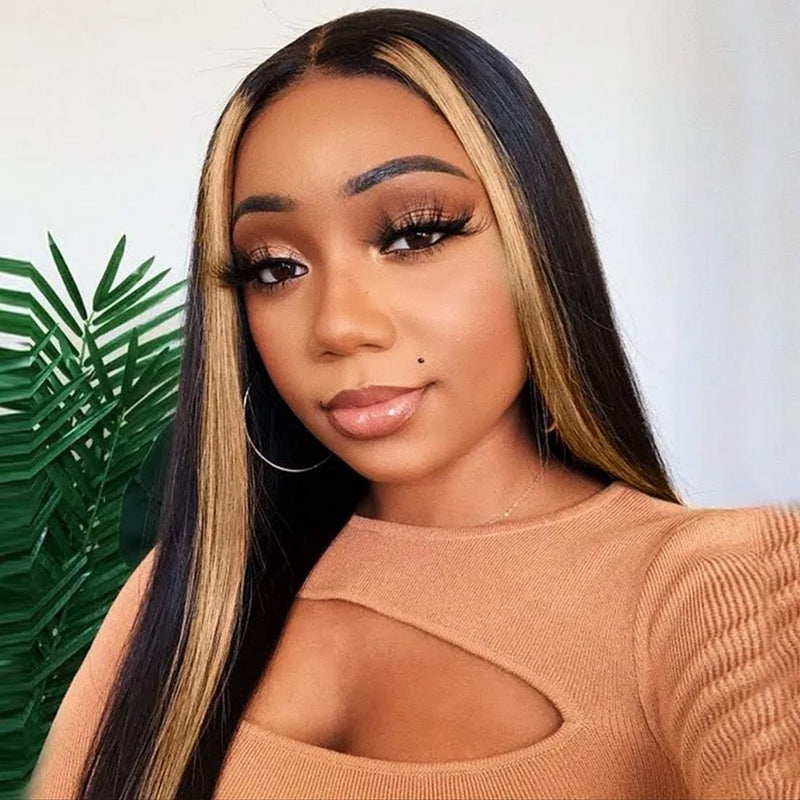 Beauty Forever Highlight Blonde TL27 Color Silk Base Fake Scalp Lace Part Wig, Straight Human Hair Wig Pre Plucked With Baby Hair Middle Part 150% Density For Black Women Beauty Forever Store