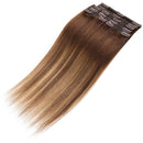 S-noilite Clip in Human Hair Extensions Dip-Dye Ombre Thick True Double Weft 100% Remy Human Hair Full Head 8 Pieces 18 Clips (24 Inch - 170g,Medium Brown/Dark Blonde/Medium Brown (