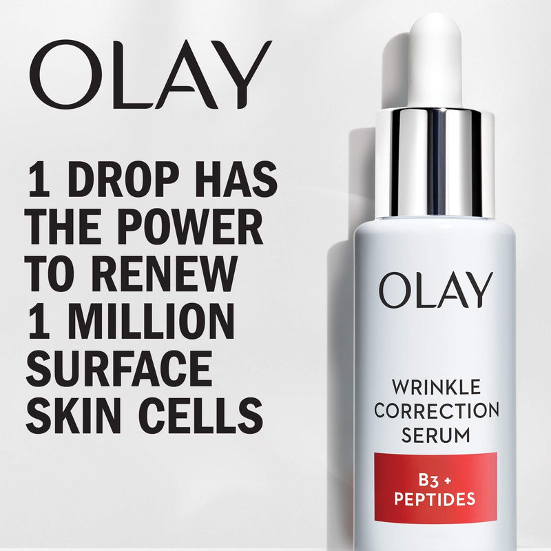 Olay Collagen Peptides Wrinkle Correction Serum with Vitamin B3, 1.3 Oz + Whip Face Moisturizer Travel/Trial Size Gift Set Olay
