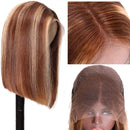 UNice Ombre Blonde 13x4 Lace Front Human Hair Bob Wig for Black Women Brazilian Remy Hair Brown Blonde Streaks Straight Lace Frontal Wig Pre Plucked with Baby Hair 150% Density (12 inch) UNICE Store