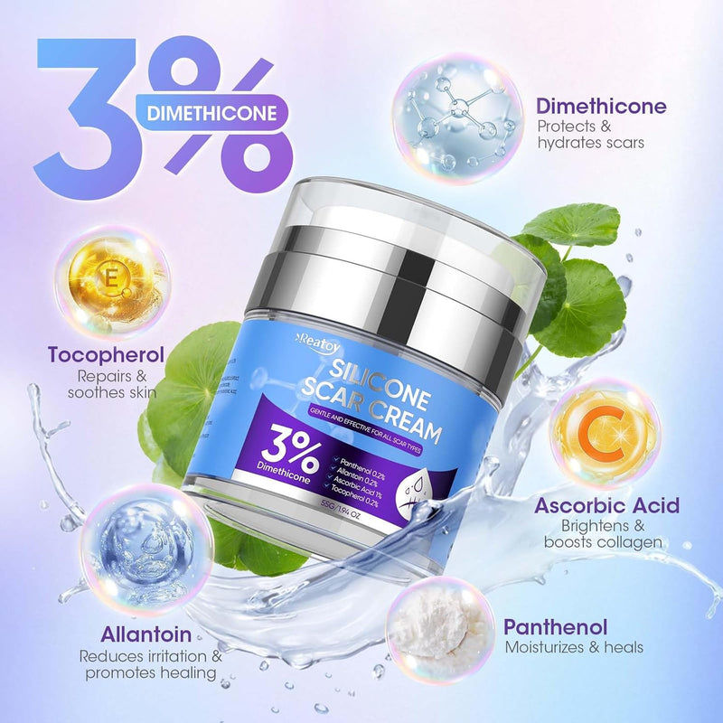 Silicone Scar Cream for Surgical Scars, 3% Dimethicone Complex Silicone Scar Gel for Old & New Scars, C-Section, Pregnancy, Acne, Injury, Keloids, Burns, Non-Irritating Scar Removal Cream(55ML) Infinity Warehouse