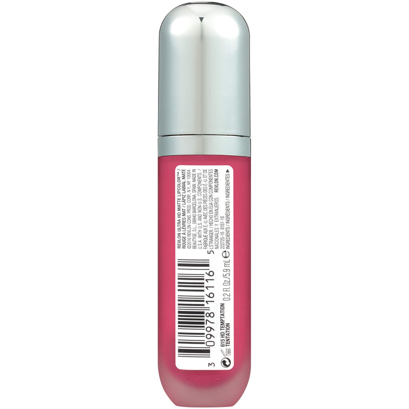 Revlon Ultra HD Matte Lipcolor, Velvety Lightweight Matte Liquid Lipstick in Pink, Temptation (615), 0.2 oz REVLON