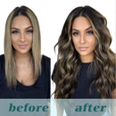 GOO GOO PU Clip in Hair Extensions Human Hair 14 Inch Balayage Natural Black to Light Blonde 130g 7pcs Seamless Hair Extensions Clip in Thick Remy Hair Extensions for Women GOO GOO
