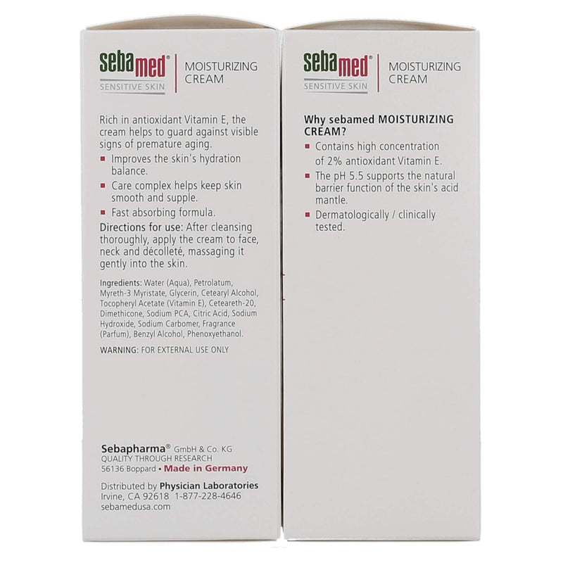 Sebamed Moisturizing Face Cream with Pump for Sensitive Skin Antioxidant pH 5.5 Vitamin E Hypoallergenic 3.4 Fluid Ounces (100mL) Ultra Hydrating Dermatologist Recommended Moisturizer (Pack of 2) SEBAMED