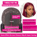 UNice Hair 10a Straight Burgundy T Part Lace Closure Human Hair Wigs Middle Part Brazilian Remy Hair Silk Base Fake Scalp Red Real Human Hair Wig Pre Plucked with Baby Hair 99J Color 22inch UNICE Store