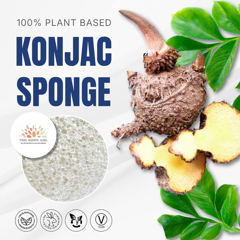 Roote Ritual Konjac Body Sponge – 100% Natural Exfoliating Shower Sponge for Sensitive Skin – Gently Deep Cleanses, Earth-Friendly Loofah, Biodegradable, Vegan – for Women, Men (Natural White) Infinity Warehouse