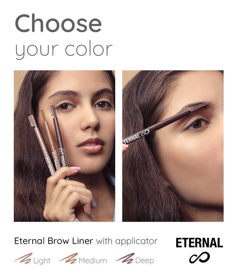 Eternal Automatic Water Resistant Eyebrow Liner with Shaping Comb – Long Lasting, Professional and High Precision Brow Definer with No Sharpening, Retractable Twist Up Mechanism (Light Brown) Eternal