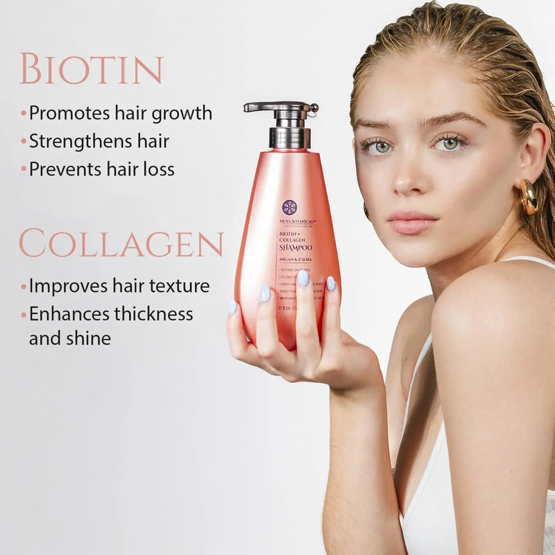 Biotin and Collagen Hair Growth Set - Shampoo and Conditioner for Women with Coconut Oil, Argan and Jojoba Oil for Thinning Hair (17 Fl Oz) Infinity Warehouse