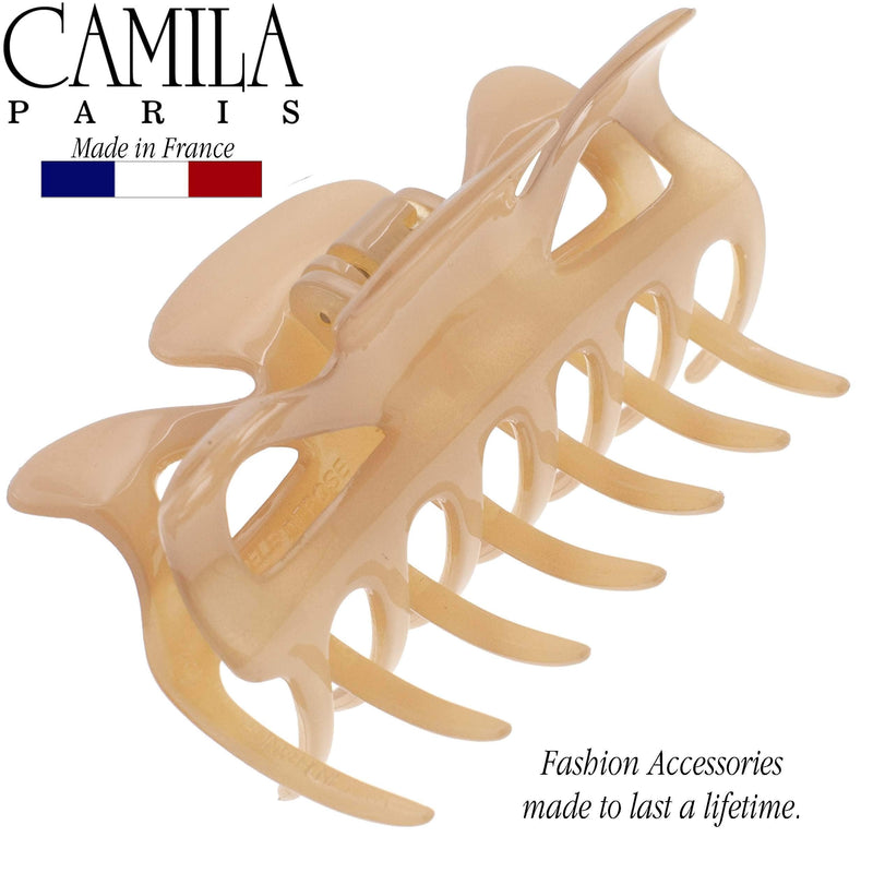 Camila Paris CP3048 French Hair Clip for Women, 3.5 inch Beige for Thick Volume Hair, Girls Hair Claw Clips Jaw, Durable Styling Hair Accessories for Women, Strong Hold No Slip Grip, Made in France Camila