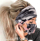 YBSHIN Boho Hair Bands African Buttons Headbands Floral Hair Wraps Turban Hair Scarfs Yoga Hair Wears Elastic Hair Bands with Printed Mouth Cover Headpieces for Women and Girls (Pink camouflage) YBSHIN