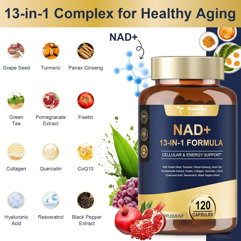 NAD Supplement for Women Men with nicotinamide riboside resveratrol,Quercetin, Betaine Boost NAD+ Levels NAD Plus Supplement for Anti Aging, Energy, Immune, Focus 120 Capsules Infinity Warehouse