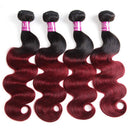 Ombre Burgundy Brazilian Body Wave Hair 4 Bundles 100% Unprocessed Human Hair Bundles T1B/99J Wet and Wavy Human Hair Weave Bundles for Black Women (12"14"16"18") ALISFEEL