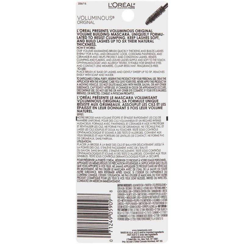 L'Oreal Voluminous Original Mascara, Blackest Black [310], 0.28 oz (Pack of 2) L'Oreal Paris