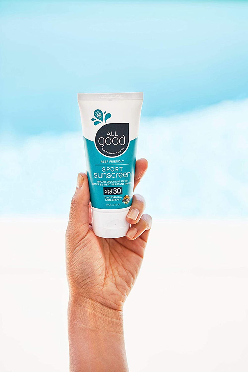All Good Travel-Sized Sport Mineral Sunscreen Lotion - Backpacking & Camping - SPF 30, Water Resistant, UVA/UVB Broad Spectrum (1 oz)(3-Pack) All Good Makes Everything Better Store