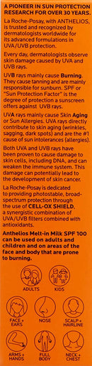 La Roche-Posay Anthelios Melt-in Milk Body & Face Sunscreen Lotion Broad Spectrum SPF 100, Oxybenzone & Octinoxate Free, Sunscreen for Kids, Adults & Sun Sensitive Skin, Unscented, 3 Fl oz La Roche-Posay