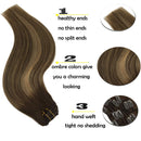 GOO GOO Remy Hair Extensions 16 Inch 7pcs 120g Chocolate Brown to Caramel Blonde Mixed Brown Balayage Thick Straight Hair Clip in Human Hair Extensions Real Hair Extensions GOO GOO