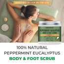 100% Natural Peppermint Eucalyptus Tea Tree Body & Foot Scrub - w/ Collagen & Stem cells, Best for Acne, Dandruff & Warts, Helps with Corns, Calluses, Athlete foot, Jock Itch & Body Odor (11 oz) First Botany