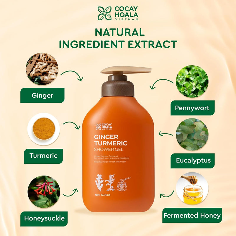 Ginger & Turmeric Body Wash | Hydrating & Cleansing Natural Exfoliating Body Wash for Daily Use, Silicone & Paraben-Free, 17.6oz | Nourishing & Revitalizing Infinity Warehouse