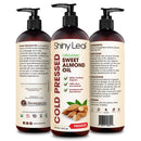 Organic Sweet Almond Oil for Hair and Skin, 100% Pure and Cold-Pressed, Hexane-Free, Lightweight, Non-Greasy Skin Moisturizer, Nourishing Massage Oil, Effective Carrier Oil by Shiny Leaf 16 fl. oz. Shiny Leaf