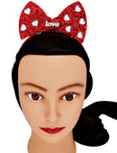 Valentine's Day Heart Headband Red Glitter Bow with White Hearts and Love Hair Piece, One Size Fits Most Needzo