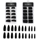 Black Stick On Nails, 200PCS Cosics Glossy Black Press On Acrylic Nails Coffin Shaped & Stiletto Nail Tips Long Length, Ballerina Almond Full Cover Fake Nail Set for Women, Girl Nail Art DIY, Manicure Cosics