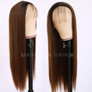 Maycaur 13X4 Inch Long Straight Brown Lace Front Wigs for Fashion Women Black Brown Ombre Color Synthetic Lace Front Wigs with Natural Baby Hair 24 Inch Maycaur