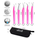SIVOTE Eyelash Extension Tweezers for Classic & Volume Lashes, 5-Pack , Pink SIVOTE