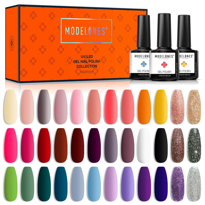 Gel Nail Polish 36 Pcs Colors Fall Holiday Gel Polish Soak Off Gel Nail Kit Glitter Nail Art Starter Kit Beauty Gifts Set Box by Modelones modelones Store