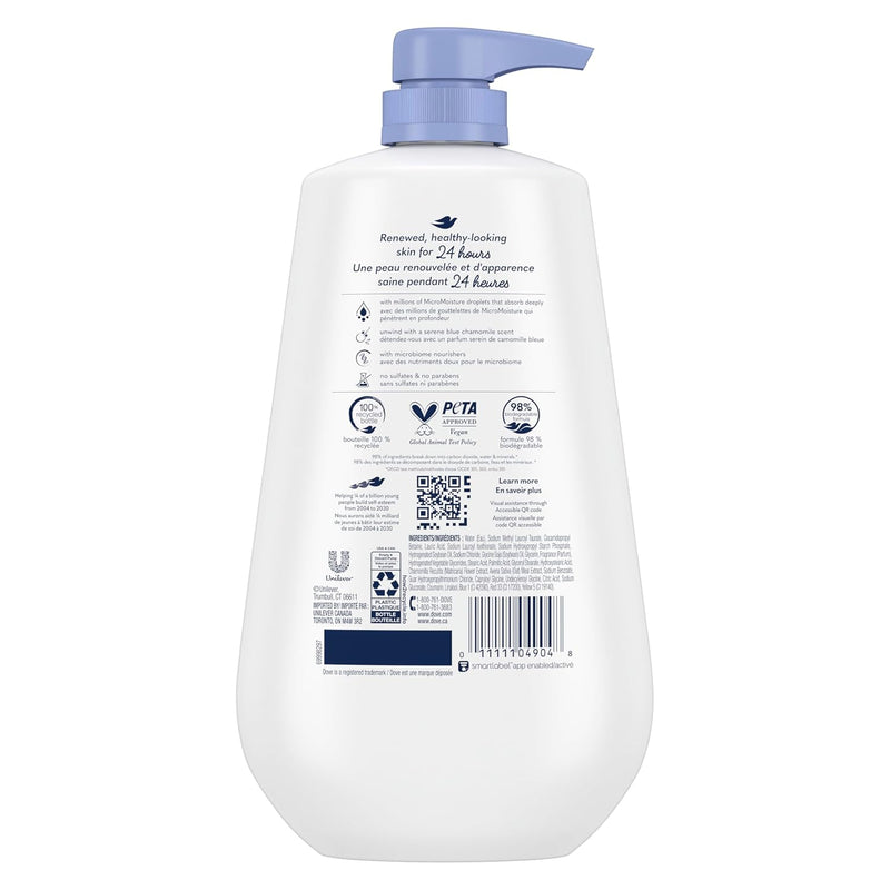 Dove Body Wash Anti-Stress Blue Chamomile & Oat Milk, 3 Count for Renewed, Healthy Looking Skin, Moisturizing Gentle Skin Cleanser with 24hr Renewing MicroMoisture, 30.6 oz Infinity Warehouse