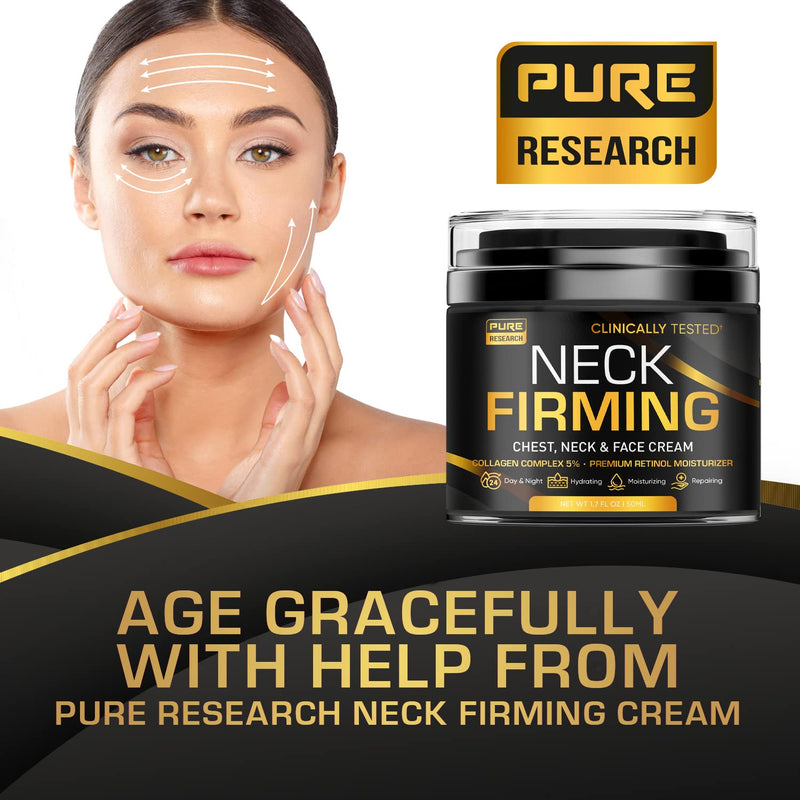 PURE RESEARCH Neck Firming Cream - Anti Wrinkle Cream Day & Night Face Neck and Décolleté Cream - Moisturizing, Lifting & Hydrating Infinity Warehouse