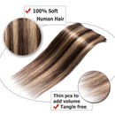 Highlighted Clip in Hair Extensions Medium Brown & Dark Blonde 8 inch Remy Human Hair Skin Weft Clip ins Full Head 8pcs 18 Clips Soft Straight Hair for Women Party 8-24 inch Ombre 45g