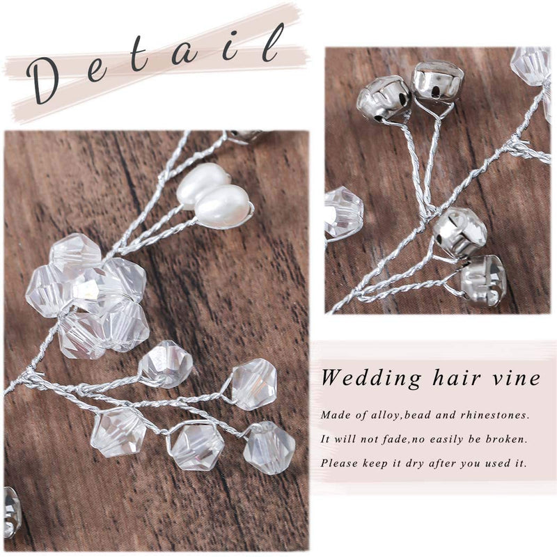 Yean Bride Crystal Wedding Hair Vine Pearl Bridal Long Headband Hair Accessories for Women and Girls (Silver) Yean