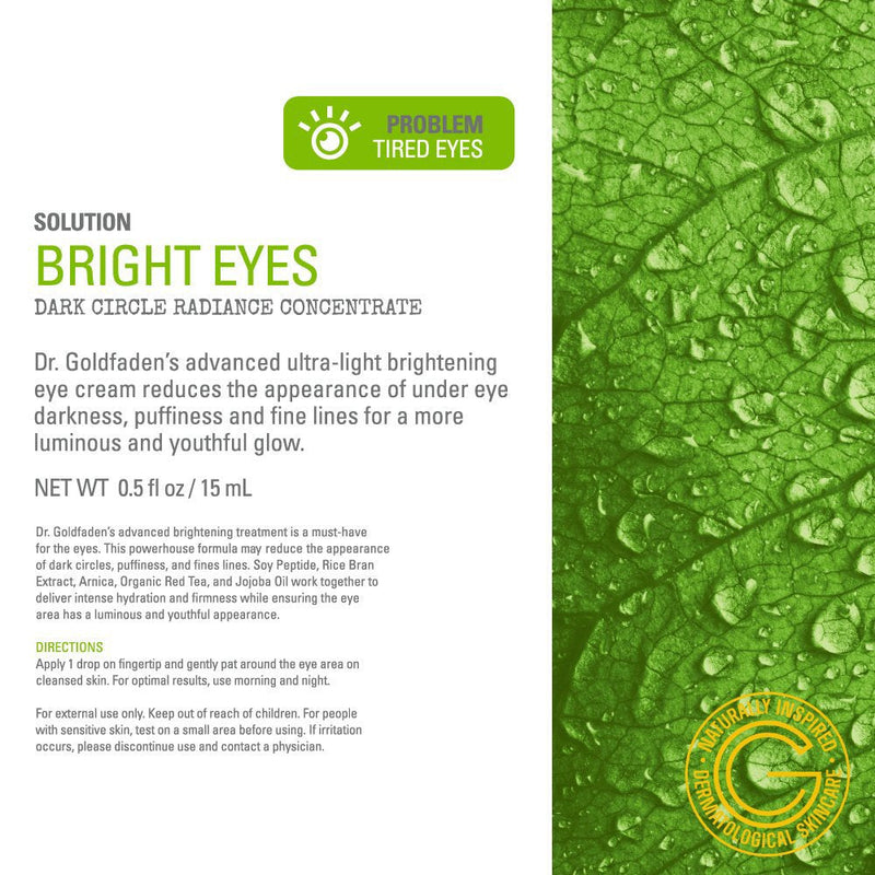 Bright Eyes Dark Circle Concentrate Brightening Eye Cream w/ Soy Peptide, Rice Bran Extract & Arnica | May Reduce Under Eye Darkness, Puffiness & Fine Lines for a More Youthful Glow 0.5 fl. oz. GOLDFADEN MD