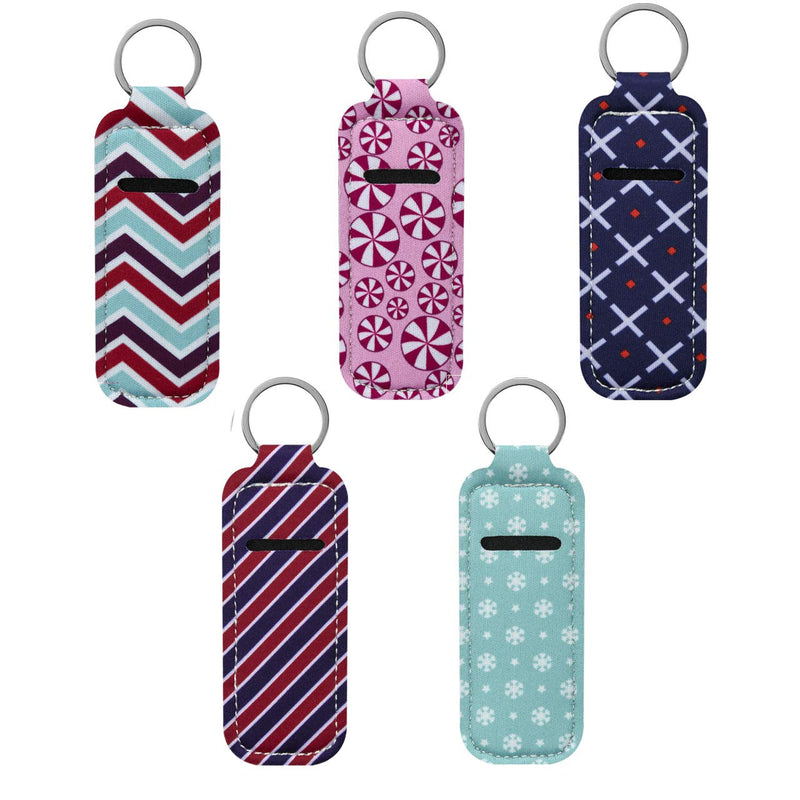 Beautyflier Clip-on Sleeve Chapstick Pouch Keychain Lipstick Holder Elastic Lip Balm Holder Travel Accessories (Style D (5PCS)) Beautyflier