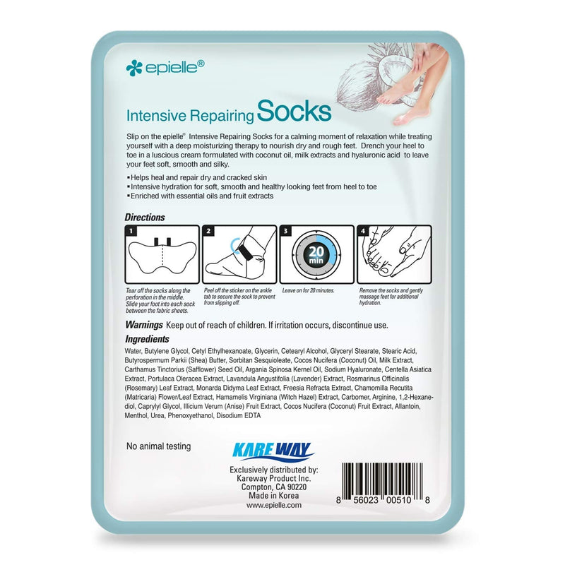 Epielle Intensive Repairing Masks for Hand and Foot (Glove & Socks-12pk) Dry Hand, Dry & Cracked Heel to toe Spa Masks Coconut Oil + Milk Extract + Hyaluronic Acid | Gift set for women, Spa Gift for women Epielle