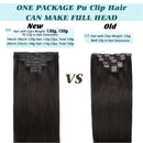 GOO GOO Human Hair Extensions Clip in PU Weft Dark Brown Seamless Hair Extensions Clip in 16 Inch 130g 7pcs Remy Hair Extensions Human Hair Thick Natural Hair Extensions Full Head for Women GOO GOO