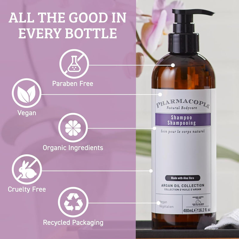 Pharmacopia Hotel Argan Oil Shampoo – Natural Hair Care with Plant Based & Organic Ingredients - Aloe Vera wtih Green Tea and Melon Essence - Vegan, Cruelty Free, No Paraben, 16.2 oz Infinity Warehouse