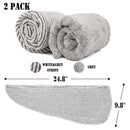 ELLEWIN Bamboo Hair Towel Wrap 2 Pack, Microfiber Hair Drying Shower Turban with Buttons,Super Absorbent Quick Dry Hair Towels for Curly Long Thick Hair, Rapid Dry Head Towel Wrap for Women Anti Frizz ELLEWIN