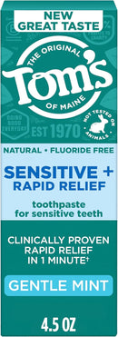 Tom's of Maine Rapid Relief Plus Sensitive Teeth Toothpaste, Fluoride Free, Gentle Mint, 4.5 Oz, 3 Pack, Clinically Proven Enamel Safe, Builds Arginine and Calcium Shield Around Teeth Infinity Warehouse